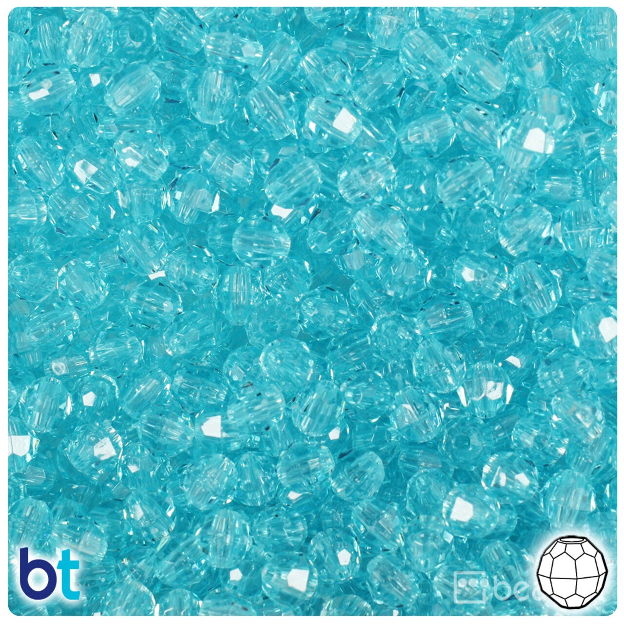 BeadTin Light Turquoise Transparent 6mm Faceted Round Plastic Craft Beads (600pcs)